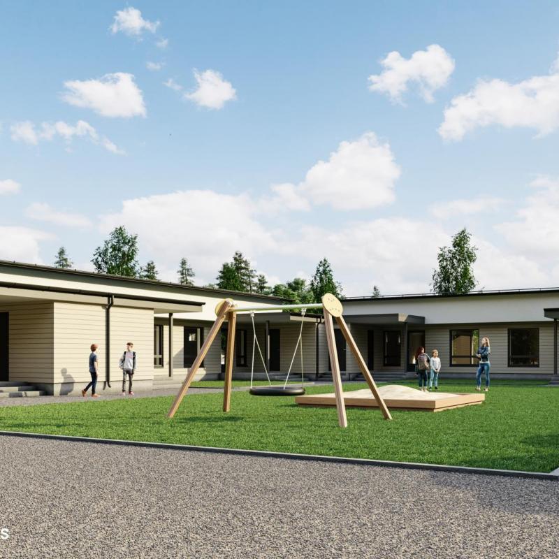 Taiteilijan näkemys julkisivusta pihan puolelta